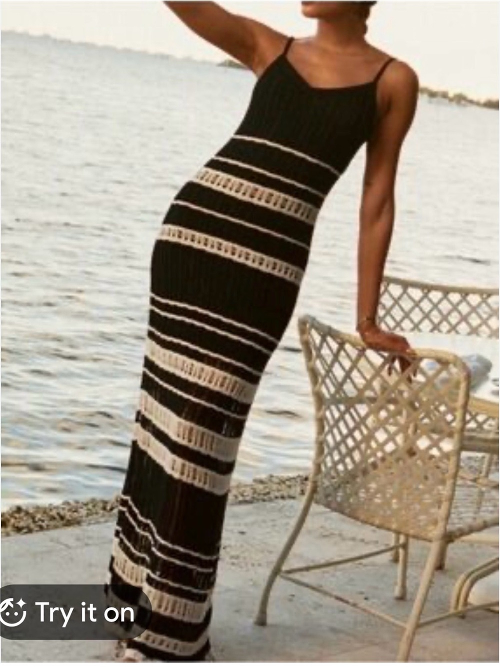 Abercrombie & Fitch Black and White Striped Maxi Dress. Cotton. - Picture 1 of 11